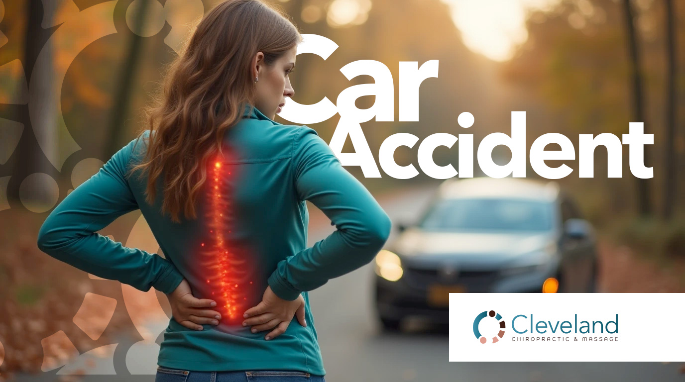 A woman complains about back pain in the background is a car accident